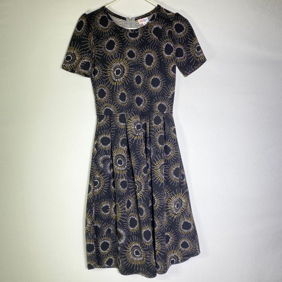 4/$25 Lularoe Black Geometric Print Textured Amelia Dress With Pockets Size M - Picture 4 of 9
